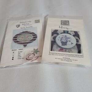 Cross Stitch Kit Vintage 2pc Lot Snowbunnies And Bloom Flower Basket